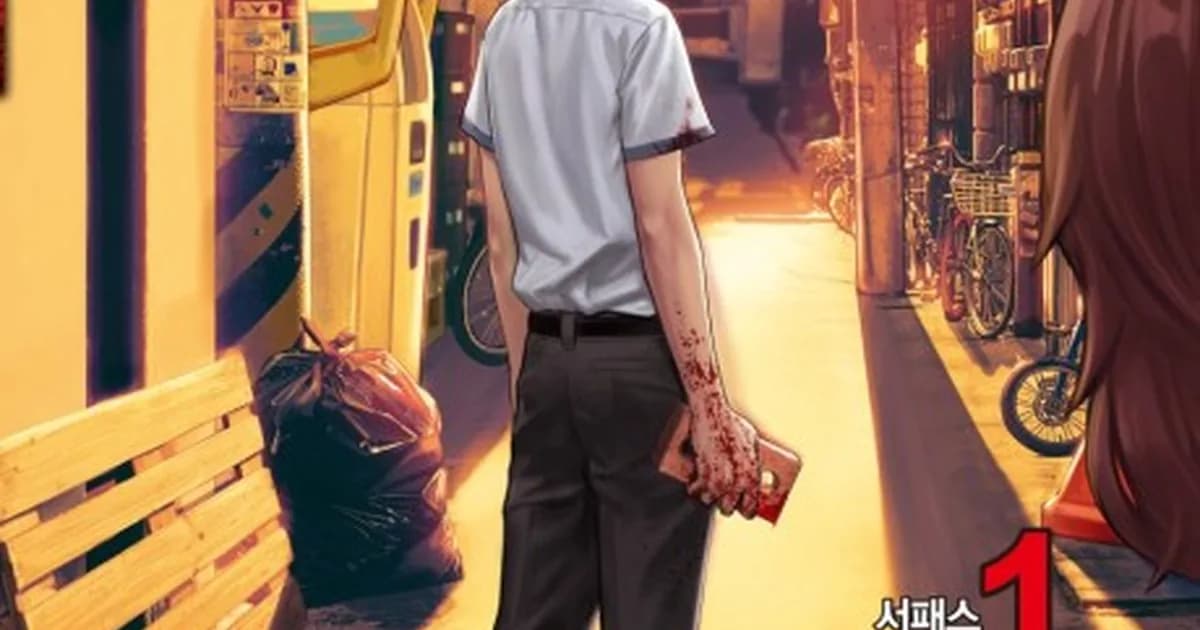 A smaller student in a school hallway holds his ground against a group of larger fighters, fists raised, corridor lights casting hard shadows