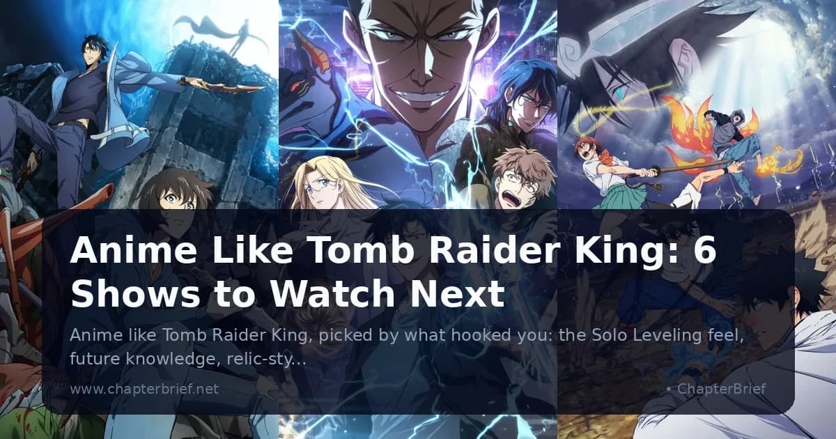 Three anime key visuals side by side: Solo Leveling's hero crouched on rubble with a dagger, the grinning Tomb Raider King cast under blue lightning, and The God of High School's fighters clashing under a stormy sky