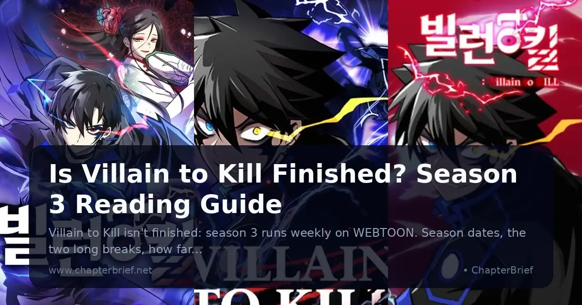 Three Villain to Kill covers side by side: a black-haired young man crackling with blue energy in front of a smiling woman in white with red flowers in her hair, then two close-ups of him grinning with one glowing yellow eye