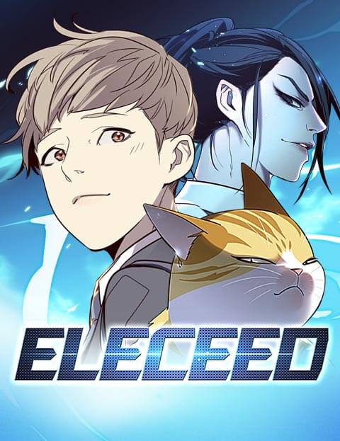 Eleceed manhwa cover: Kayden hidden as a cat beside Jisoo, the ongoing series that leans into both action and comedy