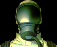 Original 2024 Naver Best Challenge thumbnail for 통제구역관리부: a figure in a gas mask and pale hazmat suit, lit green against a black background