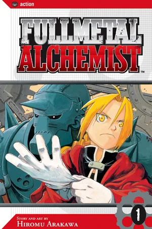 Fullmetal Alchemist Vol. 1 VIZ cover with Edward Elric tugging a white glove in front of Alphonse's armor