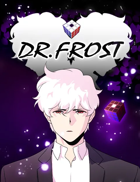 WEBTOON cover of Dr. Frost: a white-haired man in a black suit stands under a cloud-shaped title, a glowing Rubik's cube floating beside him