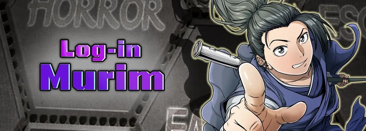 Log-in Murim banner from Tapas: the purple series logo over a grey arcade-style background of game cabinets