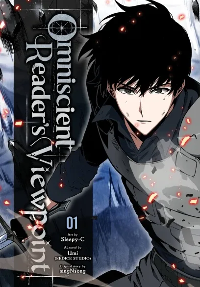 English volume 1 cover of the same armored black-haired man, with the title running down a dark banner on the left