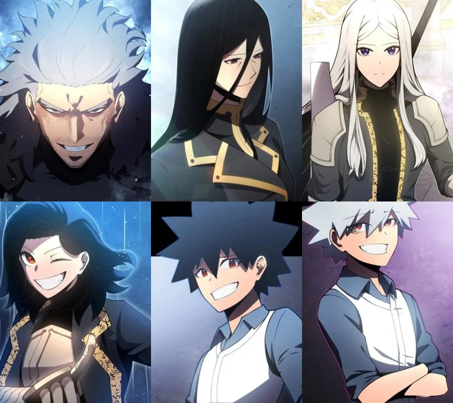 Grid of six AniList portraits: Runcandel parents Chiron and Rosa, sisters Luna and Mary, and twin brothers Daytona and Heytona
