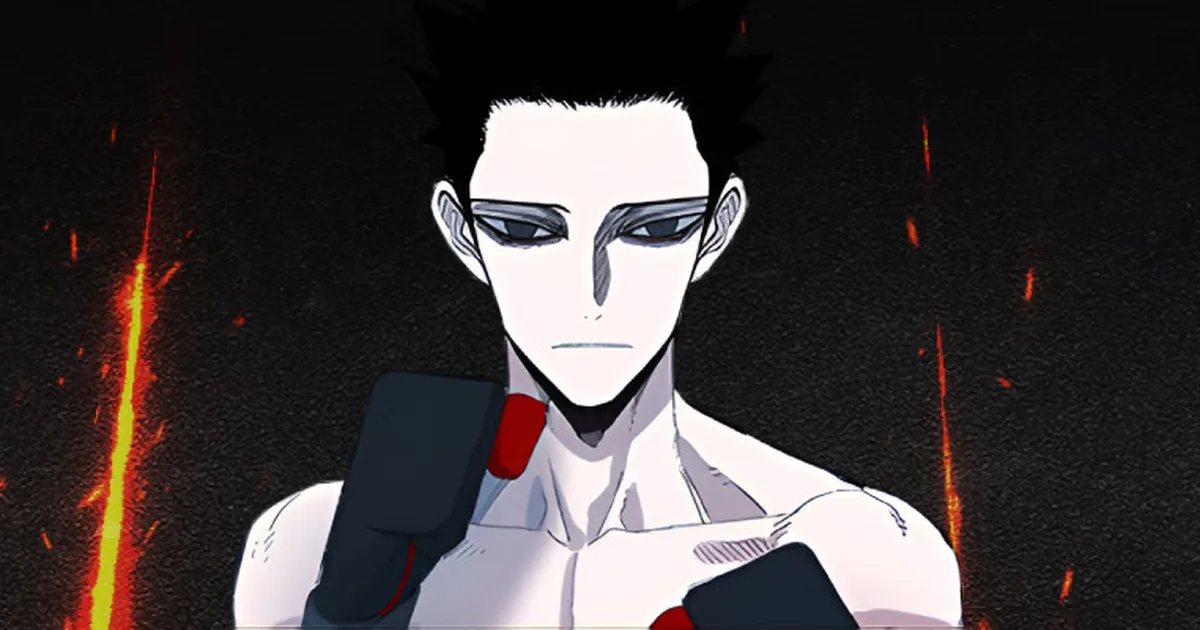 Yu from The Boxer in the gym, stark black and white contrast, mid-fight expression showing absolute detachment