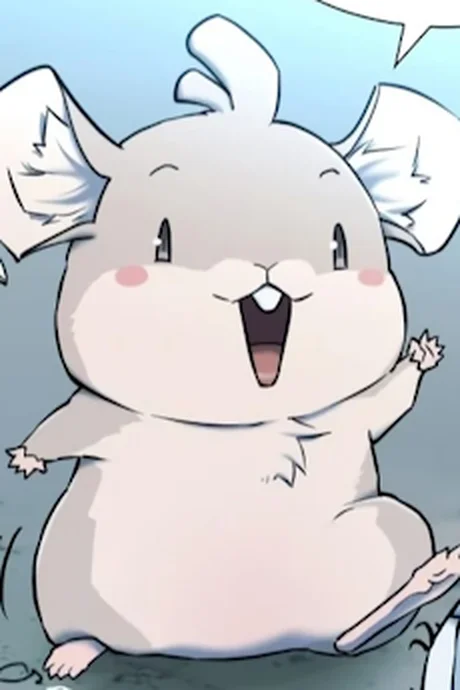 Official AniList character art of Ppodong, a round gray hamster with large ears, wide eyes, and raised paws, mid-summon