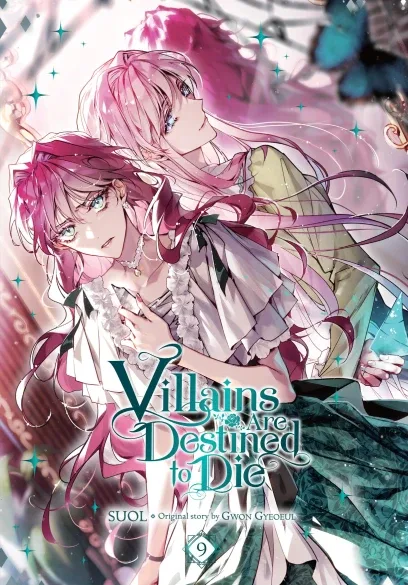 English volume 9 cover showing Penelope in a white ruffled dress clutching her chest while a pale-haired figure leans over her shoulder