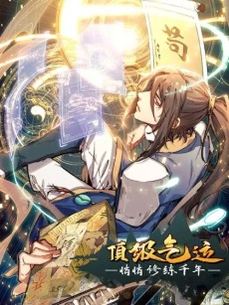 Lucky Me: I Secretly Cultivated for 1,000 Years manhua cover showing a long-haired cultivator in robes holding a glowing golden tablet