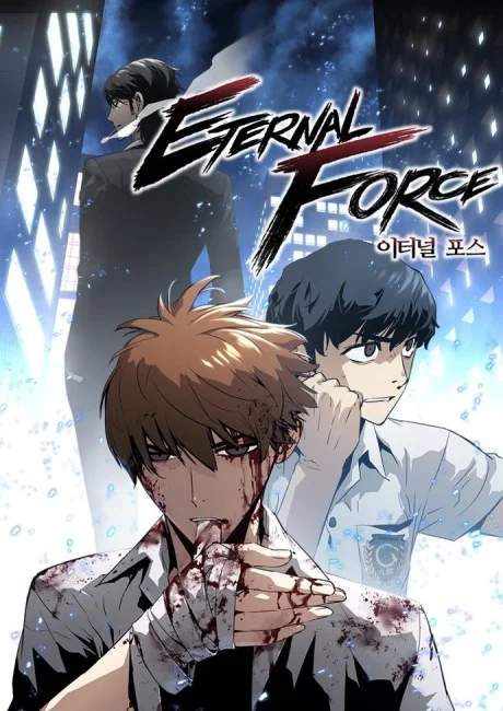 The Breaker: Eternal Force cover: a bloodied brown-haired student in uniform with a calm dark-haired upperclassman behind him under the title